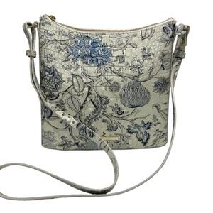 Brahmin Amelia Blue White Jay Melbourne Leather Crossbody Bag Purse Botanical